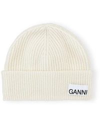 Ganni - Fitted Wool Rib Knit Beanie - Lyst