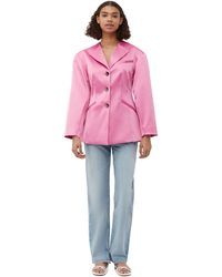 Ganni - Long Sleeve Double Satin Fitted Blazer - Lyst