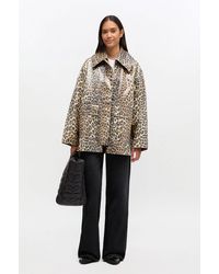 Ganni - Leopard Laminated Cotton Jacket - Lyst