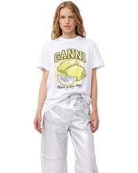 Ganni - T-shirt White Relaxed Lemon Taille XL Coton/Coton Biologique - Lyst