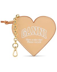 Ganni - Porte-monnaie Cream Funny Heart Zipped - Lyst