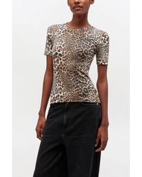Ganni - Leopard Rib T-Shirt - Lyst