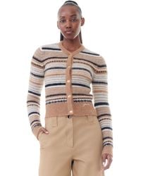 Ganni - Cardigan Brown Striped Soft Wool - Lyst
