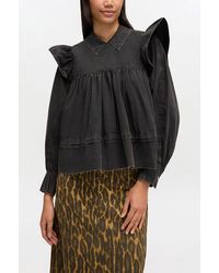 Ganni - Washed Frill Blouse - Lyst
