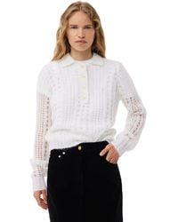 Ganni - Pull White Mohair Lace Polo Taille XS Laine Mérinos/Mohair/Nylon - Lyst