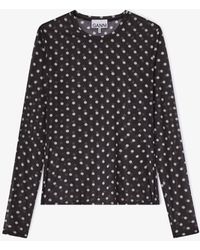 Ganni - Printed Sheer Long-Sleeve Top - Lyst