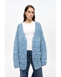 Ganni - Cardigan Tricoté À La Main En Denim Bleu En Taille - Lyst