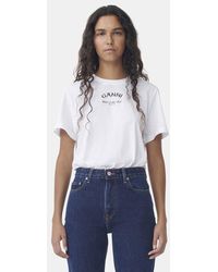 Ganni - Lockeres, Weißes T-Shirt Mit O-Ausschnitt - Lyst