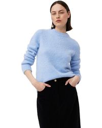 Ganni - Blue Brushed Alpaca O-neck Sweater - Lyst