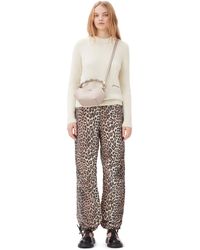 Ganni - Leopard Washed Cotton Canvas Drawstring Trousers - Lyst