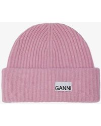 Ganni - Structured Rib Wool Blend Beanie - Lyst