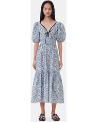 Ganni - Floral Printed Cotton Maxi Smock Dress - Lyst