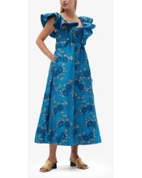 Ganni - 3D Jacquard Ruffle Midi Dress - Lyst