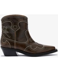 Ganni - Low Shaft Embroidered Western Boots - Lyst