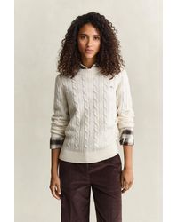 GANT - Lambswool Cable Knit Sweater Cream - Lyst