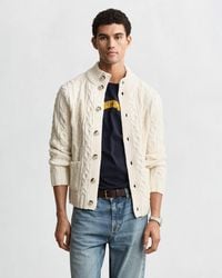 GANT - Cable Knit Cardigan Cream - Lyst