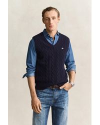 GANT - Lambswool Cable Knit Vest Evening - Lyst