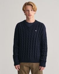 GANT - Teens Teens Shield Cable Knit V-Neck Sweater () - Lyst