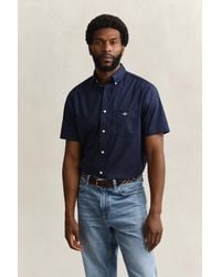 GANT - Classic Poplin Short Sleeve Shirt Marine - Lyst