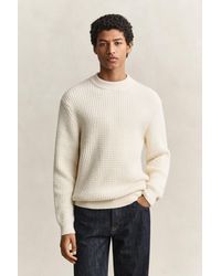 GANT - Textured Cotton Wool Mock Neck Sweater Cream - Lyst