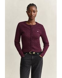 GANT - Stretch Cotton Cable Knit Cardigan - Lyst