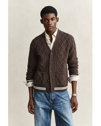 GANT - Wool Blend Cable Knit Cardigan - Lyst