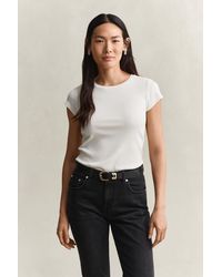 GANT - Slim Ribbed T-Shirt Eggshell - Lyst
