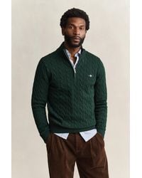 GANT - Cotton Cable Knit Half-Zip Sweater Tartan - Lyst