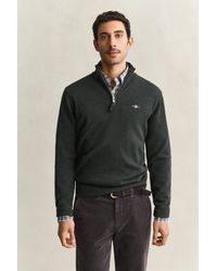 GANT - Lambswool Half-Zip Sweater Dark Moss - Lyst