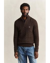 GANT - Lambswool Cable Knit Half-Buttoned Sweater - Lyst