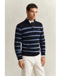 GANT - Striped Cotton Cable Knit Half-Zip Sweater Evening - Lyst