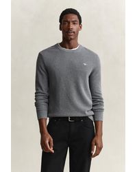 GANT - Textured Cotton Crew Neck Sweater Melange - Lyst