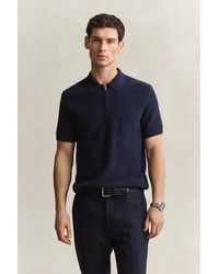 GANT - Ribbed Cotton Polo Sweater Evening - Lyst