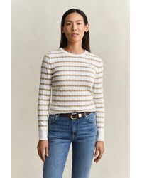 GANT - Striped Cable Knit Crew Neck Sweater - Lyst