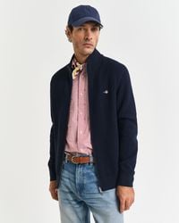 GANT - Textured Cotton Zip Cardigan - Lyst