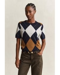 GANT - Wool Argyle Short Sleeve Sweater Evening - Lyst
