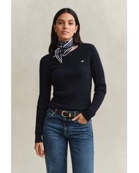 GANT - Stretch Cotton Cable Knit Crew Neck Sweater - Lyst