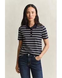 GANT - Striped Piqué Polo Top Evening - Lyst