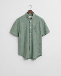 GANT - Regular Fit Cotton Linen Short Sleeve Shirt With Embroidered Shield - Lyst