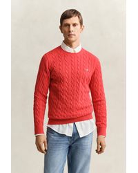 GANT - Cotton Cable Knit Crew Neck Sweater - Lyst