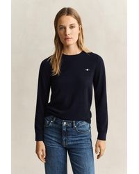 GANT - Wool Cotton Crew Neck Sweater Evening - Lyst