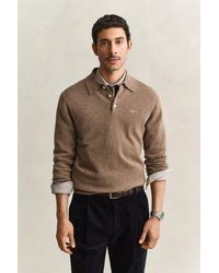 GANT - Superfine Lambswool Polo Sweater Light Melange - Lyst