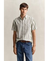 GANT - Striped Linen Blend Short Sleeve Shirt - Lyst