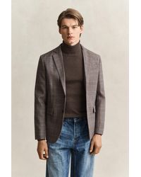 GANT - Checked Wool Suit Jacket Light Taupe - Lyst