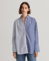 GANT Relaxed Fit Wide Cuff Mixed Stripe Shirt - Blue