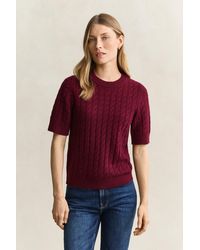 GANT - Wool Cashmere Cable Knit Short Sleeve Sweater - Lyst