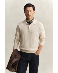 GANT - Slub Cotton Blend Polo Sweater Seed Melange - Lyst