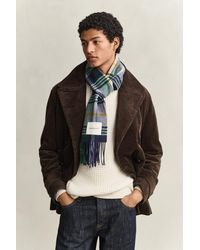 GANT - Checked Wool Scarf Marine - Lyst