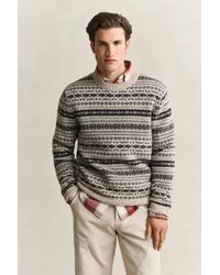 GANT - Brushed Wool Jacquard Sweater Light Melange - Lyst