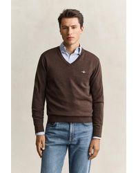 GANT - Cotton V-Neck Sweater - Lyst